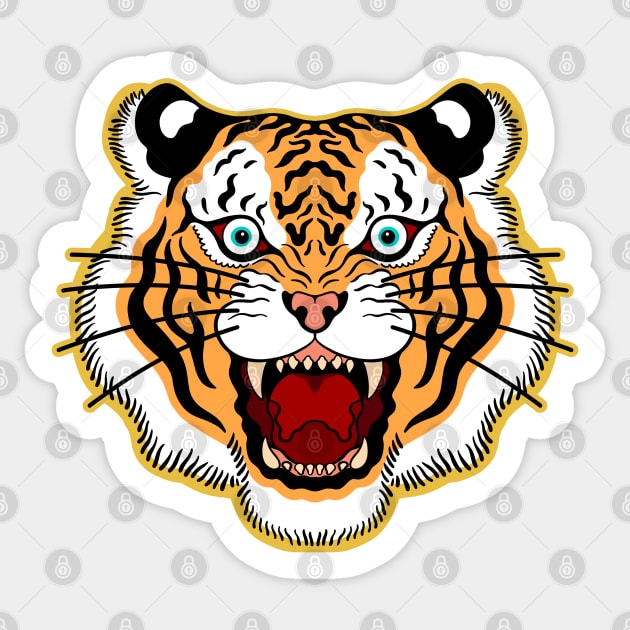 Tiger Head Old School Retro Traditional Tattoo Sticker by Trippycollage